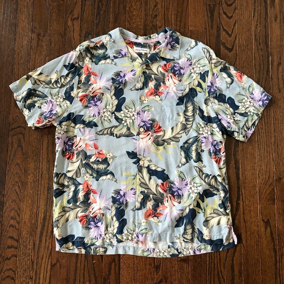 Tommy Bahama Men’s 100% Silk Tropical Jacquard Short-Sleeve Collared Button-Down - Picture 1 of 12
